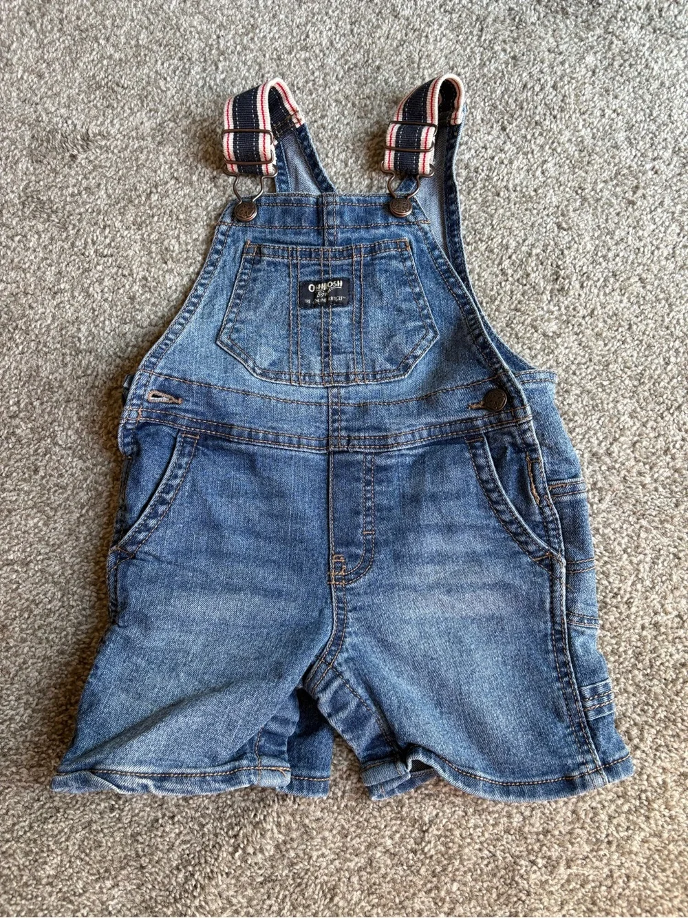 OshKosh B'gosh Blue Denim Kids Short Overalls size 12-18 months